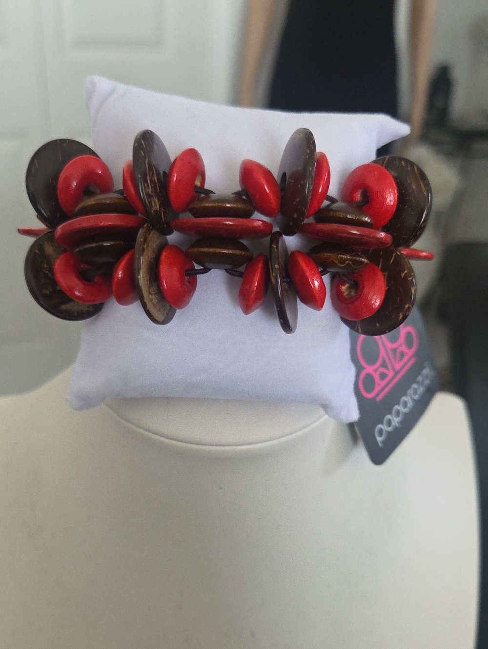 Paparazzi Wood Stretch Bracelet Red NWT